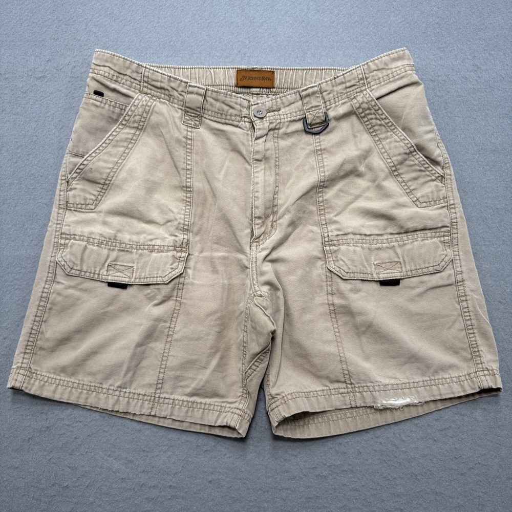 St. John's Bay Cargo Shorts Men's‎ 34 Khaki Relaxed Fit Cotton Utility Workwear